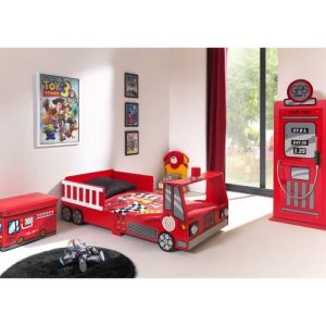 Pack - Paris Prix - Lit Enfant Pompier - Armoire 1 Porte Pompe à Essence - Rouge - MDF