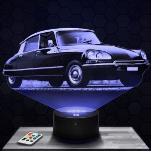 Lampe 3d _ Citro&euml;n DS - Jouet Miniature Cadeau Citro&euml;n DS - Veilleuse Led Tactile avec socle au choix et t&eacute;l&eacute;commande TOP
