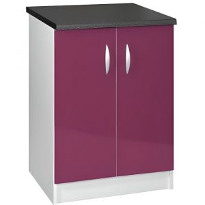 Meuble cuisine bas 80 cm 2 portes OXANE aubergine