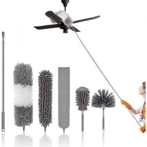 6 Pcs Plumeau Telescopique Tete de Loup Longueur 25-256cm Poussiere Plumeau Lavable Microfibre Plumeau Poussiere Telescopique