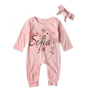FUNMOON Fille B&eacute;b&eacute; Pyjama 0-24 Mois Flamant Rose Imprim&eacute; Manches Longues Barboteuse Grenouill&egrave;re Nouveau-N&eacute; Avec - Rose