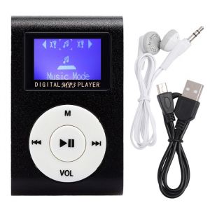 Mini lecteur MP3 portable avec &eacute;cran LCD de 08 pouce clip en m&eacute;tal prise en charge de la carte m&eacute;moire MP3 et &eacute;couteurs 3 Label