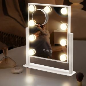 Miroir Maquillage avec 9 Ampoules LED 360&deg; Rotatif Miroir Coiffeuse Lumineux avec Mirroir Maquilleur Lumineux avec 3 Modes