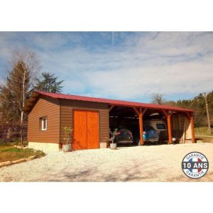 Carport Bois Douglas Fran&ccedil;ais 41 m&sup2; &ndash; 2 pentes &ndash; 10 poteaux &ndash; Abri voiture ext&eacute;rieur &ndash; Garantie 10 ans