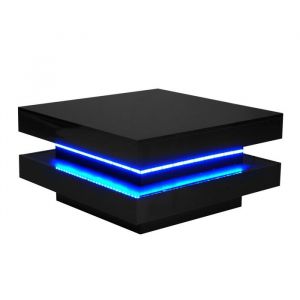 Table basse carrée en noir style technologique moderne avec éclairage LED 16 couleurs 70x70x36 cm charge max 3 kg