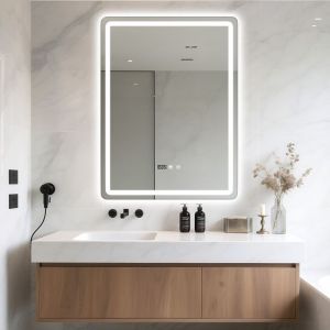 Miroir de salle de bain carr&eacute; de 60 cm avec &eacute;clairage LED miroir de salle de bain lumineux dimmable et anti-bu&eacute;e