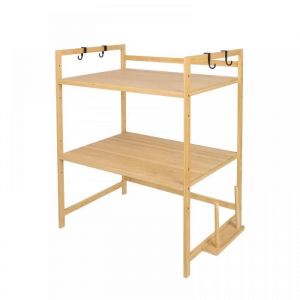 XJING-Support pour four &agrave; micro-Ondes -2 Niveaux-Etagere Rangement Cuisine-Bambou-52*37*65cm