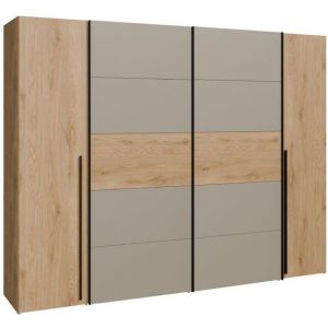Armoire de chambre - NARAGO - D&eacute;cor Ch&ecirc;ne et Taupe - 2 portes coulissantes + 2 portes battantes - L270 x P61 x H210 cm