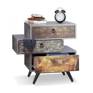 Relaxdays Commode vintage avec 3 tiroirs look béton étagère meuble rangement Shabby industriel HxlxP: 60x60x40 cm gris