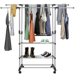 Portant/Penderie à Vêtement avec Etagères à Chaussures Hauteur et Longueur Réglables 4 Roues 78 x 42 x （70-150）cm