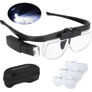 Lunette Loupe Eclairante Led 2 Lumières Loupe Serre-Tête Pour Lecture Précision Travail Horloger Malvoyant Main Llibre Usb