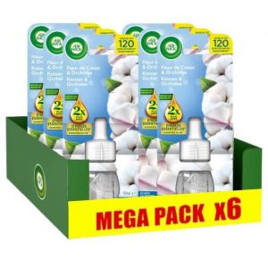 AIR WICK Lot de 6 Recharges Diffuseur désodorisant Electrique Huiles essentielles Coton et Orchidée