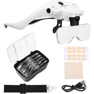 Lunette loupe grossissanteLoupe pour têteéclairée loupe Serre-tête en Verre loupe avec 5LED pour Travail de proximité