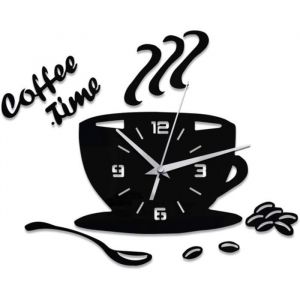 Horloge murale - JORMFTTE - Tasse café - Acrylique - Noir - Design moderne