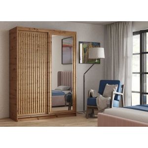 Armoire chambre avec miroir Donatello - Portes coulissantes et lamelles - largeur 100 cm - Chêne Artisan - Beauty Sofa