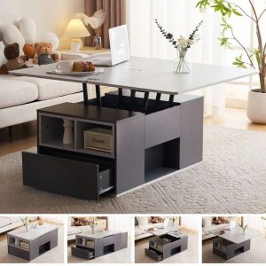 Table Basse Relevable Extensible Moderne avec 2 Tiroirs Plateau de Souvre Sur 2 Tables Table Basse Salon Multifonctions Gris