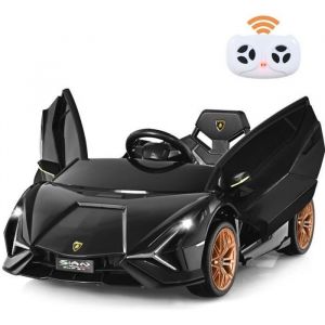 Lamborghini SIAN Voiture Électrique 12V Enfant Télécommande 24G Klaxon Musique 2 Portes Papillons Vitesses 3-5km/h Noir
