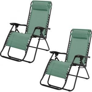 Lot de 2 fauteuils inclinables relax en métal La Playa - Vert - L 64 x P 90 x H 108 cm