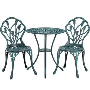 Yaheetech Ensemble de Table et Chaise Salon de Jardin Balcon Kit de Bistro 2 Chaise 1 Table en Alliage Aluminium Vert