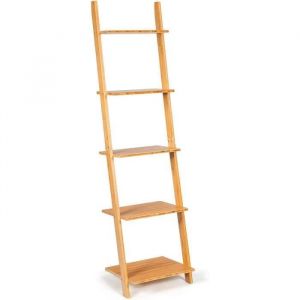 GOPLUS Étagère Échelle Murale à 5 Niveaux en BambouStyle Simple et NaturelBibliothèque Multifonctionnelle 43x355x165CM