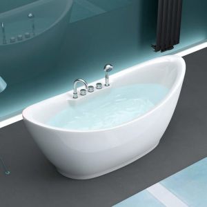 Baignoire îlot acrylique blanc ovale 180x80x80cm - MAI & MAI - Robinetterie et trop plein inclus
