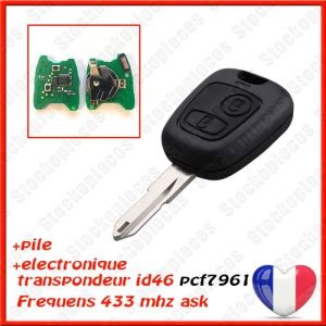 COQUE CLE TELECOMMANDE + ELECTRONIQUE COMPATIBLE PEUGEOT 206 206CC CC 206SW 206+ a partir de 2001  à programmer Testé