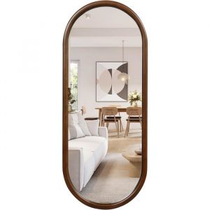 COSTWAY Miroir Mural 110 x 45 cm Cadre en Bois Suspension Verticale ou Horizontale Miroir Ovale pour Salon Chambre Salle de Bain