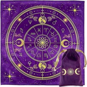 Tapis Voyance & Pochon - Tapis Oracle, Cartes et Tarot Divinatoire - Nappe d'Autel en Velour pour Pratiquer la Cartomancie et Le