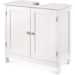Meuble sous lavabo en Bois - Salle de bain - Rangement sur Pied - 2 portes - 2 étagères réglables - Blanc