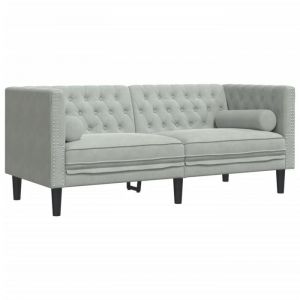 UU Canap&eacute; Chesterfield avec traversins 2 places gris clair velours174x745x705 cm CHY9629325