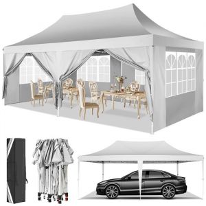 Tonnelle 3x6m Tonnelle Pliante de Jardin Imperméable avec 6 côtés, Barnum Chapiteau Pliable pour Reception, Blanc