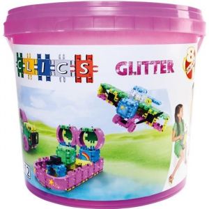 Jeu de construction Clics - Seau à paillettes - 133 clics - 42 accessoires - Jouets enfants STEM