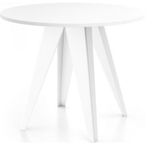 Table à manger extensible – Griffin – Ronde – Blanc – Pieds métal blanc – Style industriel – 90-130 x 90 x 76 cm