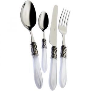 Couverts de table - BUGATTI - Aladdin Nacre Manche Blanc - 24 pièces - Inox 18/10