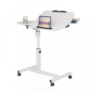 MIPAN.Bureau - Rehausse Bureau - Table de Lit Roulette - Réglable -  Avec Petit Tiroir +Barbe - 60x40x59-89cm -  Blanc