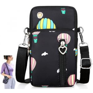 Sac &agrave; bandouli&egrave;re - Femme - Noir - Tissu en nylon imperm&eacute;able - 3 compartiments - Prise casque