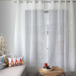 Rideau Voilage Brod&eacute; No&euml;l 140x240cm Blanc & Argent