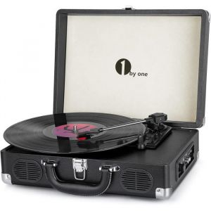 1 BY ONE Platine Vinyle Bluetooth Tourne Disque Transportable Immitation Bois3 Vitesses avec Enceinte InternePrise USB pour MP3
