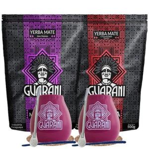 Kit Yerba Mat&eacute; 1 kg Guarani Maracuya Guarana 2x500g Calebasse Mat&eacute; 350 ml Bombilla