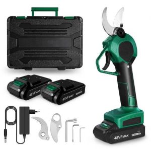 XMTECH Sécateur électrique Sans Fil avec 2 Batteries élagueur de branches coupe branche électrique Rechargeable 3000mAh Vert