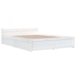 Cadre de lit - FAFEICY - A3103550 - Bois de pin massif - 140x190 cm - Avec tiroirs