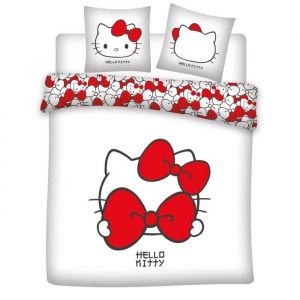 Hello Kitty Parure de Lit double Polycoton Imprimée Réversible Housse de Couette 240x220 cm Taies d’Oreiller 65x65 cm