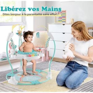 Jumperoo Bébé 3 en 1 - DREAMADE - Repose-Pieds Amovible - Siège Pivotant à 360° - 3 Hauteurs Réglables - Charge 12KG - 6+ Mois