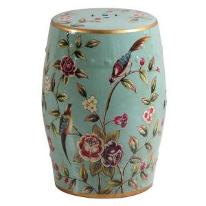 Tabouret Céramique Bleu Pivoines Fait Main - Fine Asianliving - Xyla D30 x H 45 cm