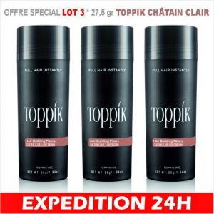 lot 3 Poudre densifiante - TOPPIK - Lot de 3 - 275 gr - Ch&acirc;tain clair - Soins capillaires