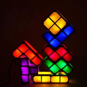 Puzzle Tetris 3D à LED veilleuse à Induction blocs empilables lampe de bureau 7 couleurs jouet nouveau cadeau pour enfants