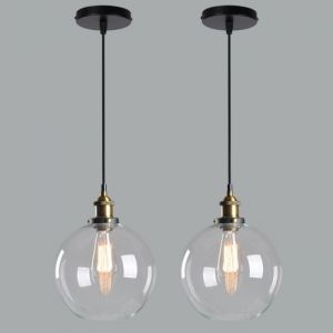 Lustre suspension - SMOTOP - 2x E27 - Abat-jour verre transparent 18x23 cm - Style vintage nordique