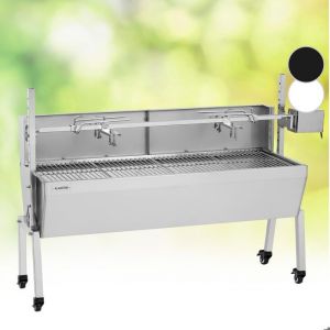 Tourne Broche Électrique - Mechoui - Rôtissoire et Gril - 4 Roues - Acier Inoxydable - 8 Niveaux de Hauteur