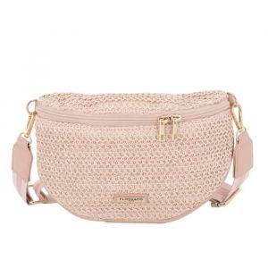 FLORA CO PARIS - Sac banane femme en paille - Rose - Sac bandouli&egrave;re tress&eacute; en rotin