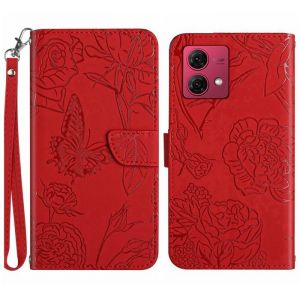 Étui Motorola Moto G84 5G (6.5) Housse motif papillon PU Cuir Portefeuille Étui à rabat avec Support Antichoc Protection - Rouge